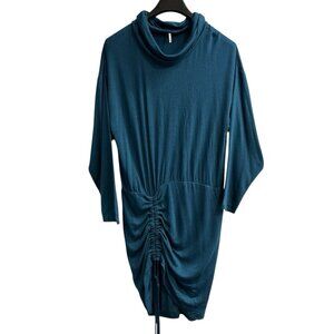 Free People‎ Dress Womens M Teal Sundown Cowl Neck Ruched Mini Blouson Knit